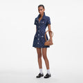 Denim Diamante Bow Collared Mini Dress
