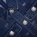 Denim Diamante Bow Collared Mini Dress