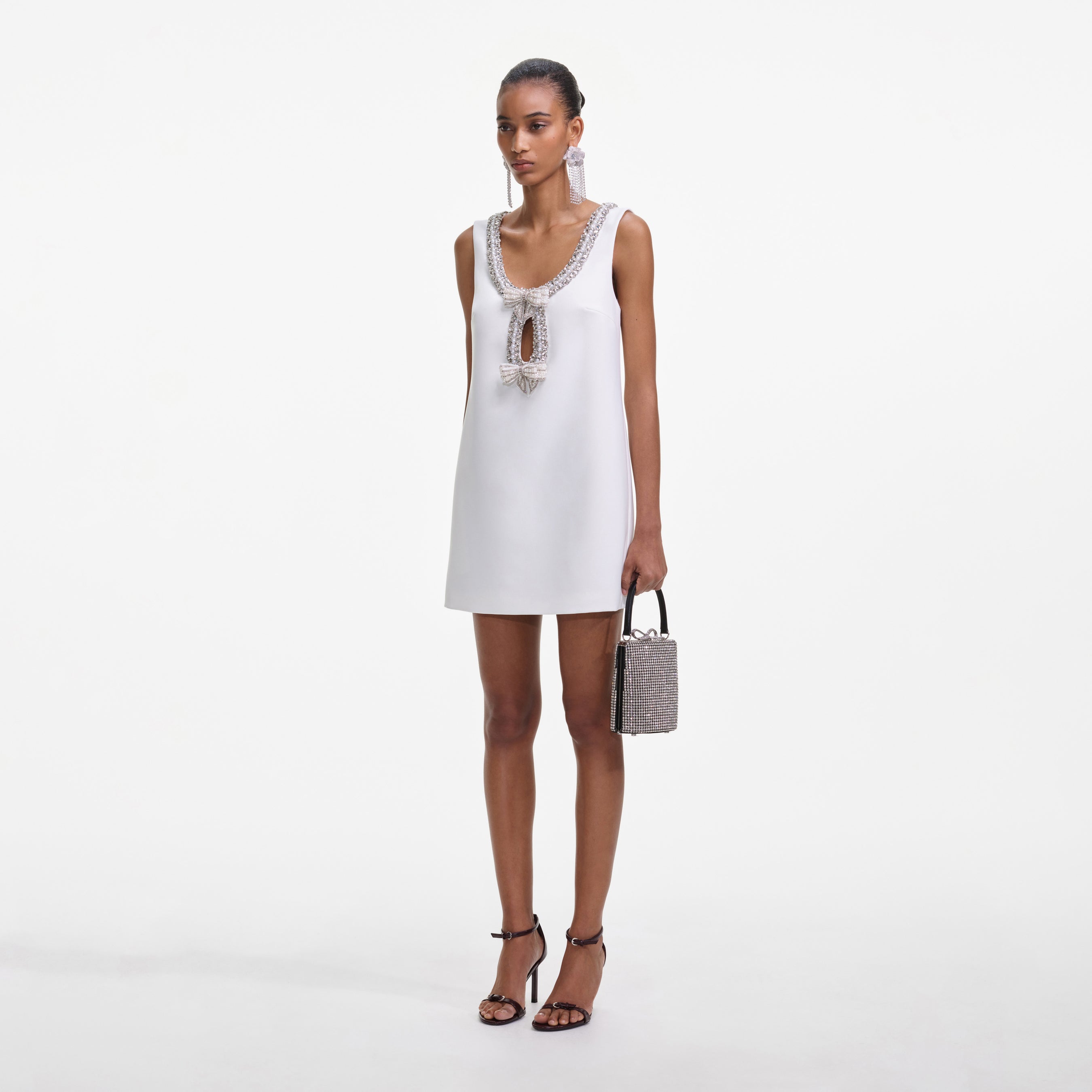 White Bonded Crepe Mini Dress