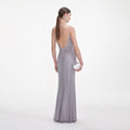 Grey Square Rhinestone Fishnet Maxi Dress