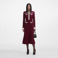 Burgundy Pearl Trim Knit Midi Dress