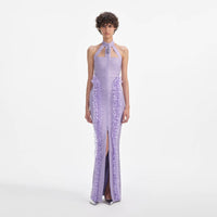 Purple Knit Zip Ruffle Maxi Dress