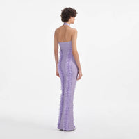 Purple Knit Zip Ruffle Maxi Dress