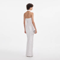 White Knit Zip Ruffle Maxi Dress