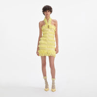 Yellow Knit Zip Ruffle Mini Dress