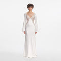 White Lace Satin Long Sleeve Maxi Dress