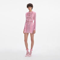 Pink Rhinestone Mesh Ruffle Mini Dress