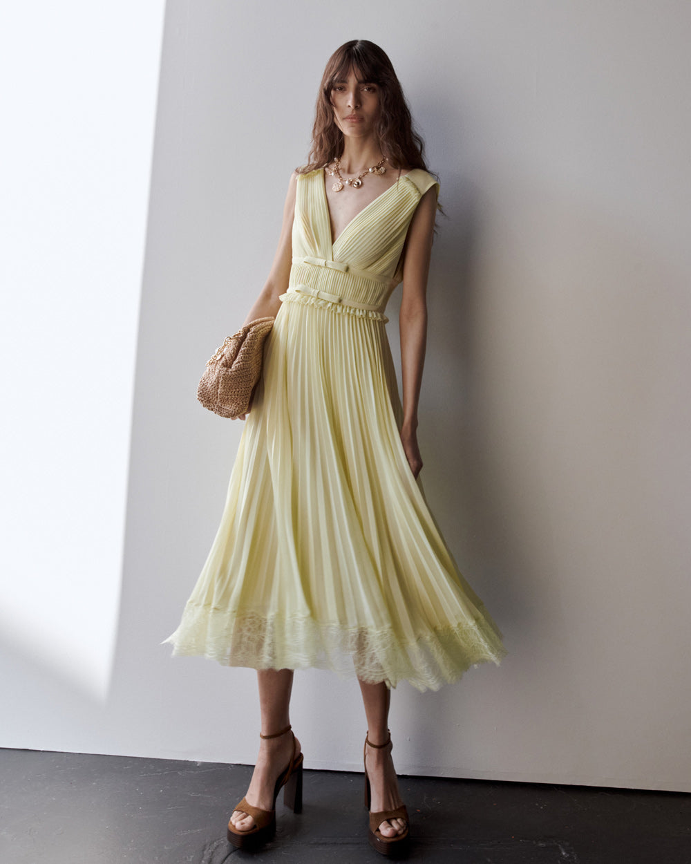 Yellow Chiffon Midi Dress