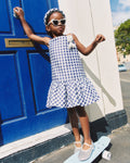 Navy Gingham Taffeta Dress
