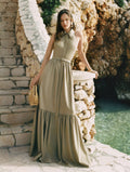 Beige Sleeveless Twill Maxi Dress