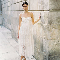 Cream Cord Lace Tiered Midi Dress