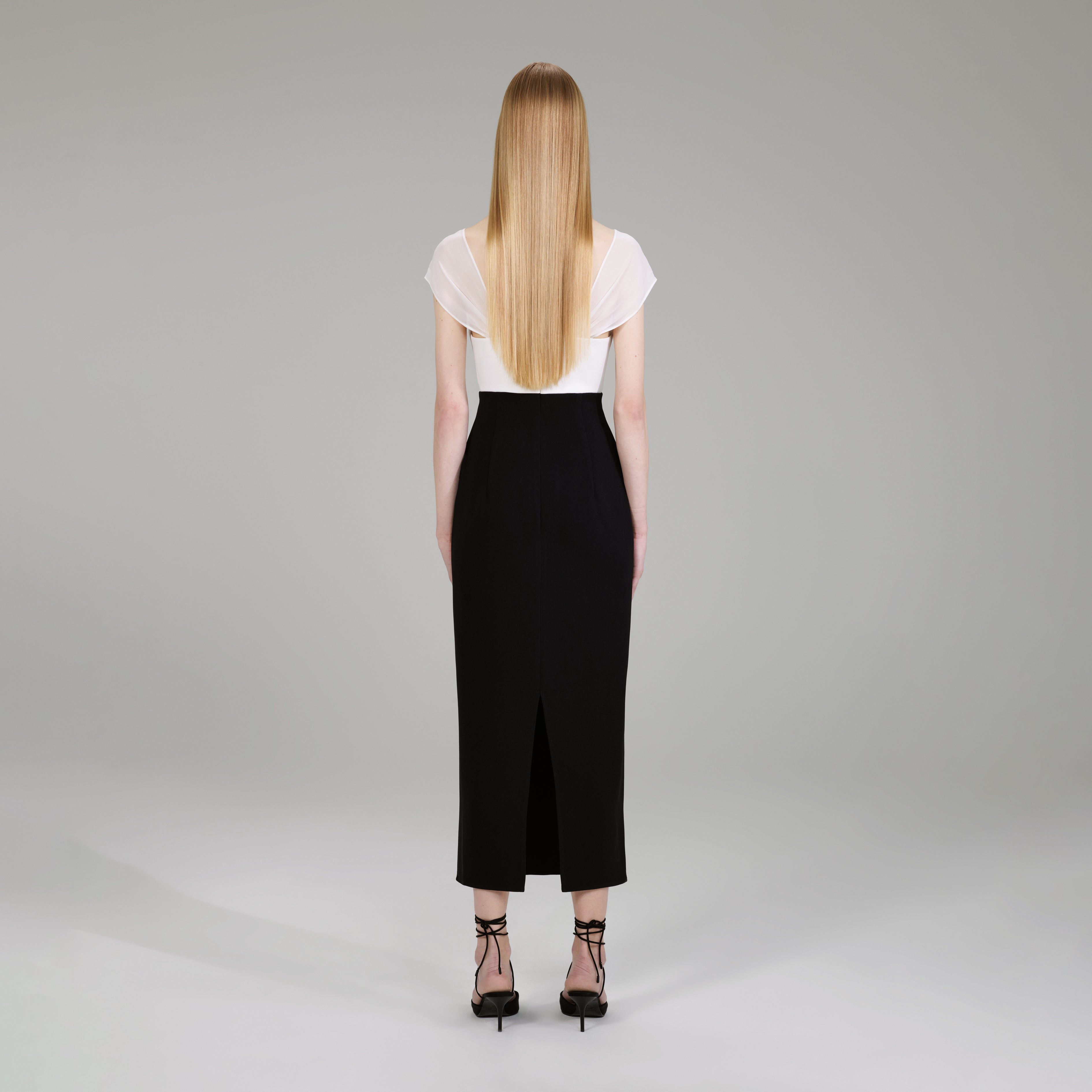 Black And White Crepe Bow Midi Dress