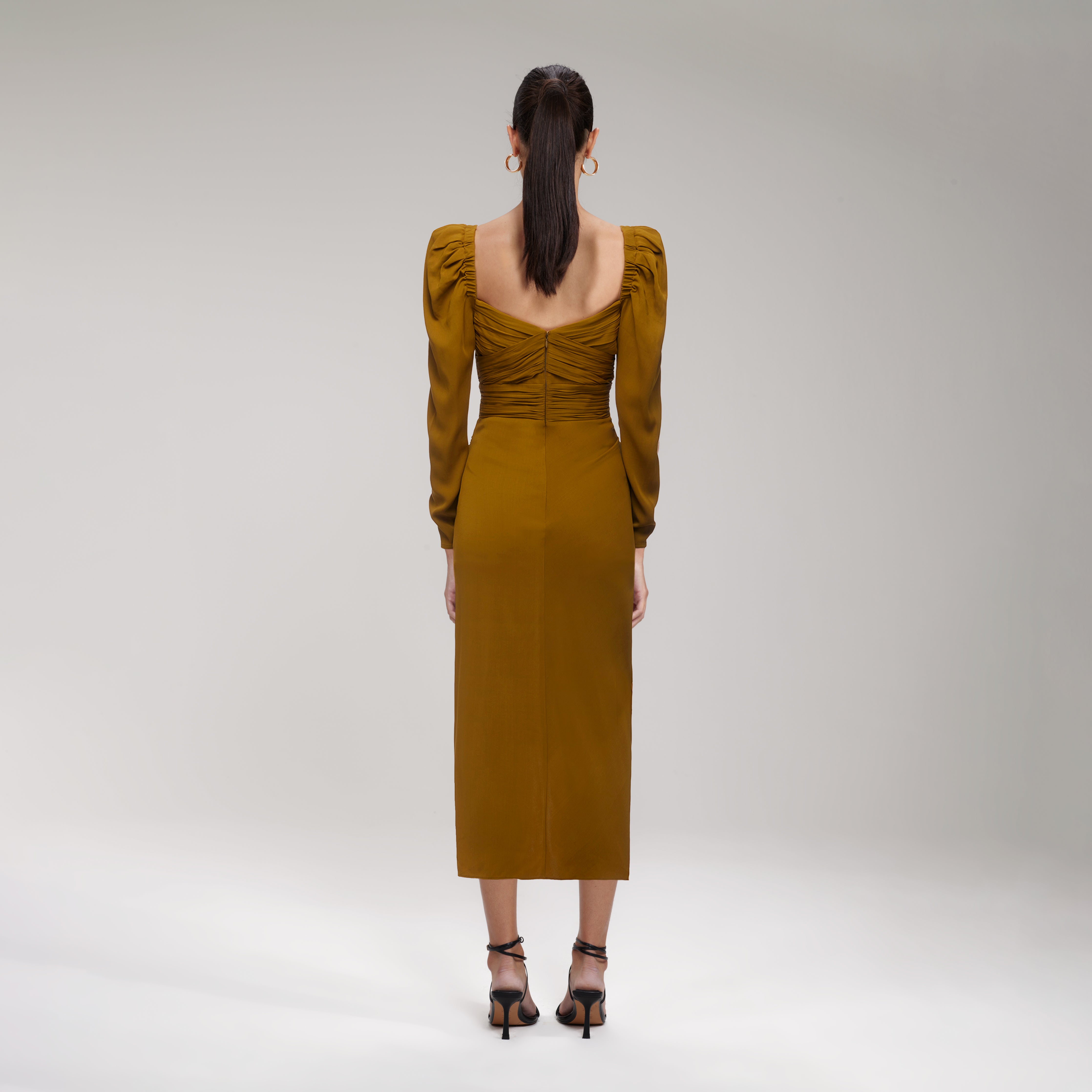 Khaki Iris Midi Dress – self-portrait