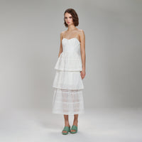 White Cotton Broderie Anglaise Midi Dress