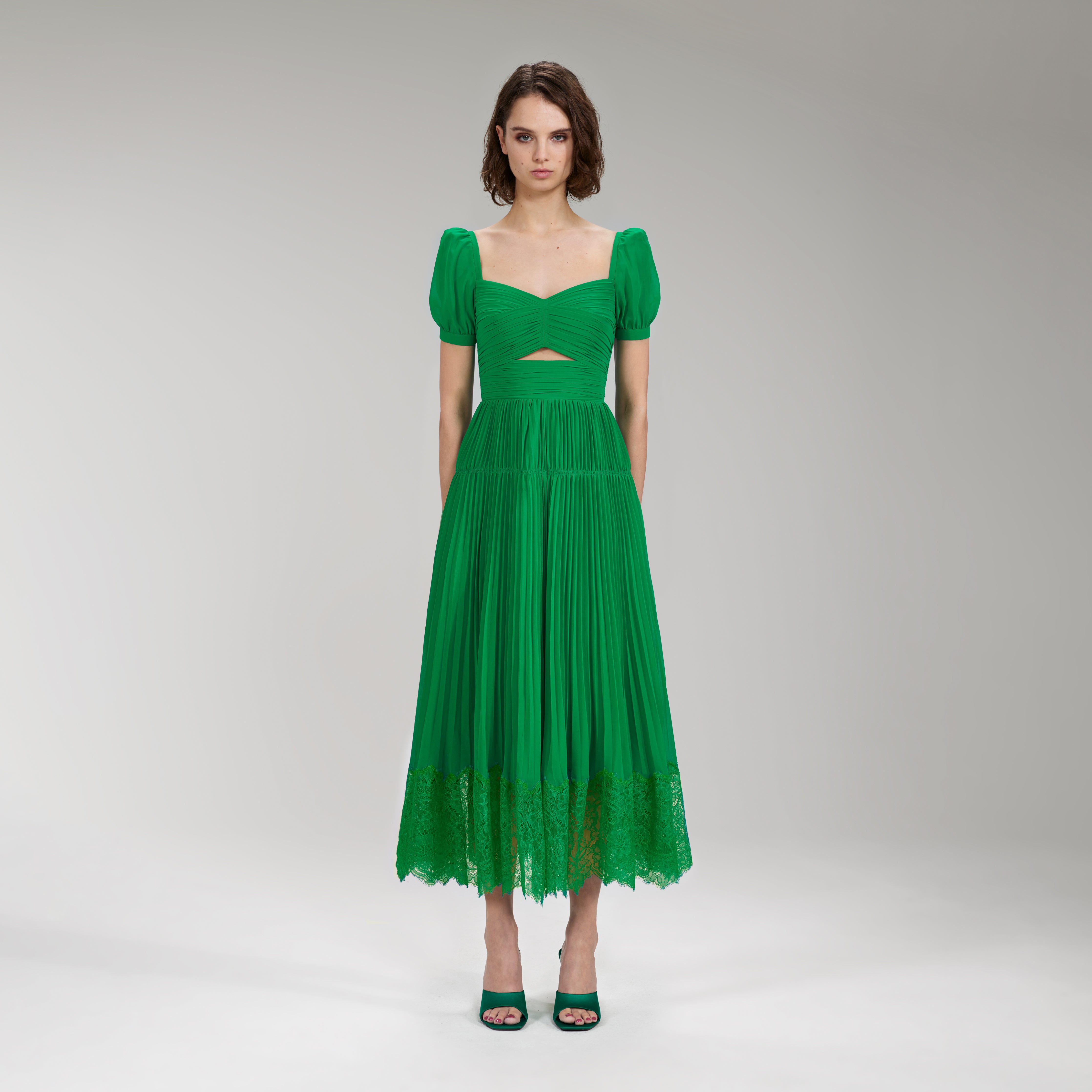 Deep Green Chiffon Midi Dress – self-portrait
