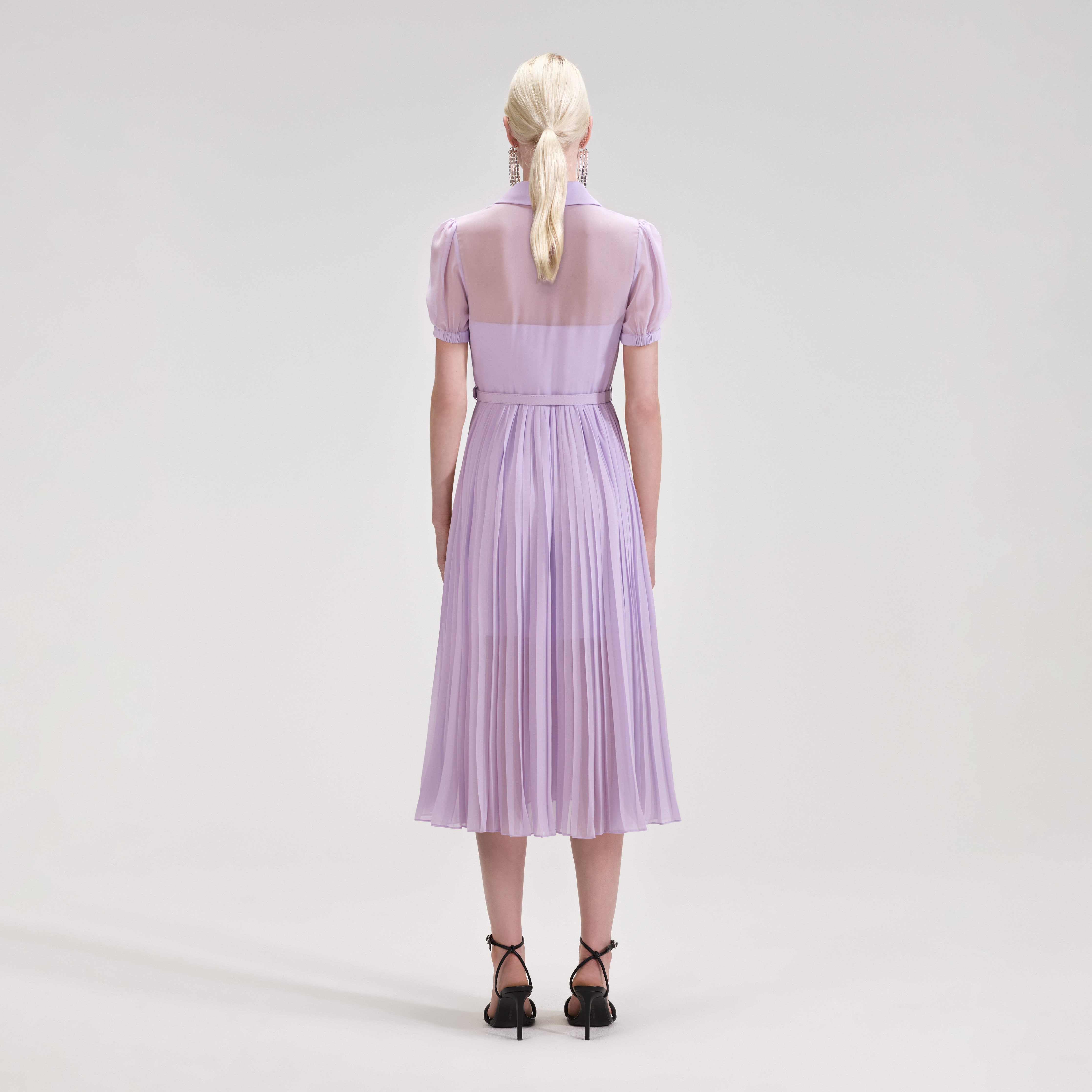 Lilac Chiffon Pleated Collar Midi Dress – self-portrait