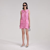 Pink Cord Lace Collar Mini Dress