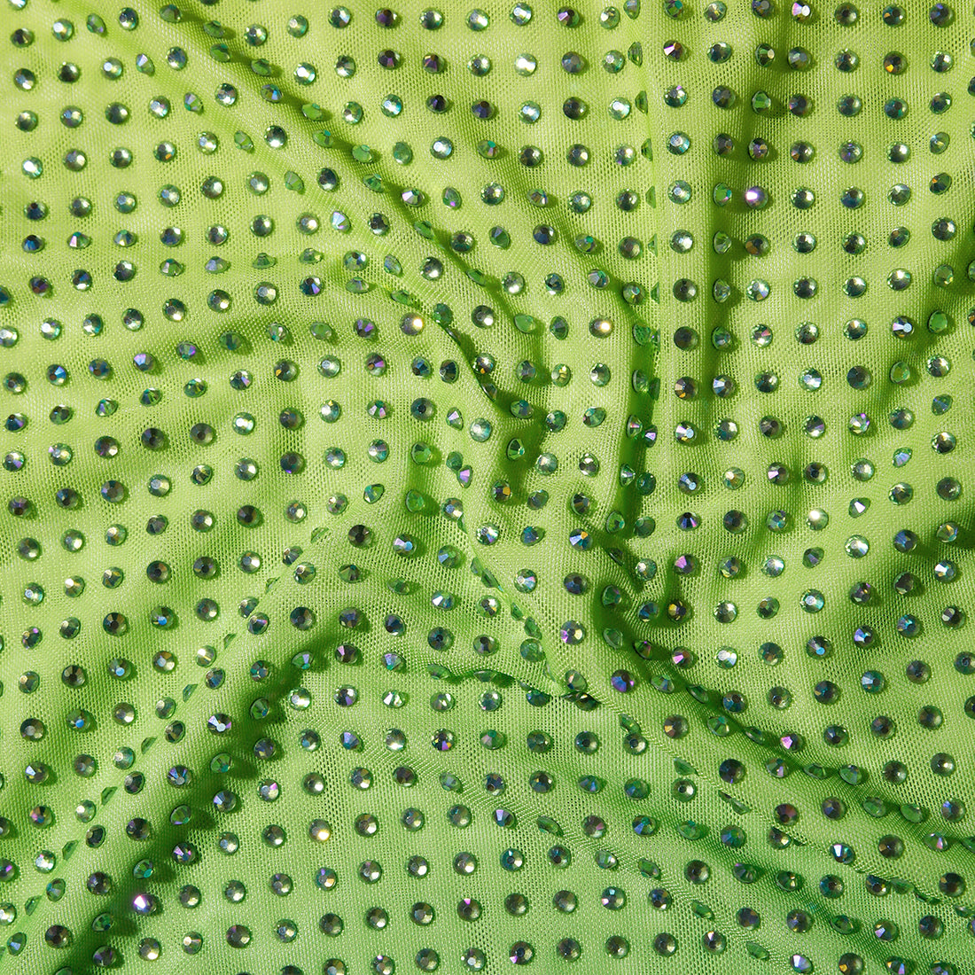 Green Rhinestone Mesh Keyhole Mini Dress
