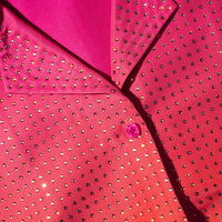 Pink Rhinestone Taffeta Cropped Shirt