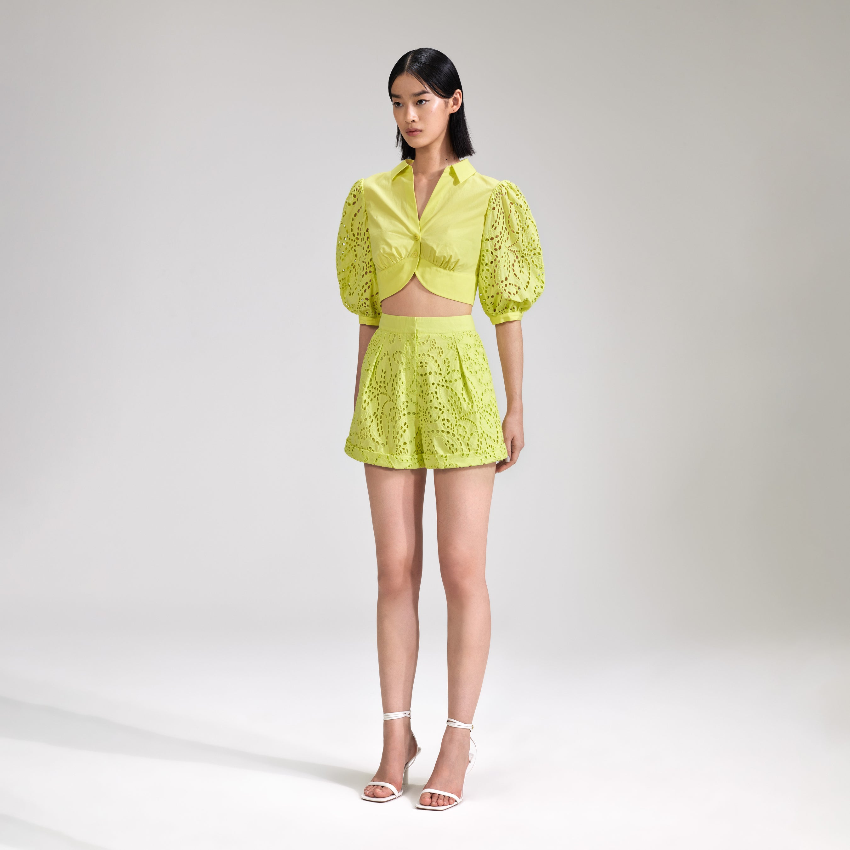 Lime Broderie Top