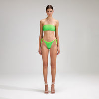 Green Rhinestone Tie Side Bikini Brief