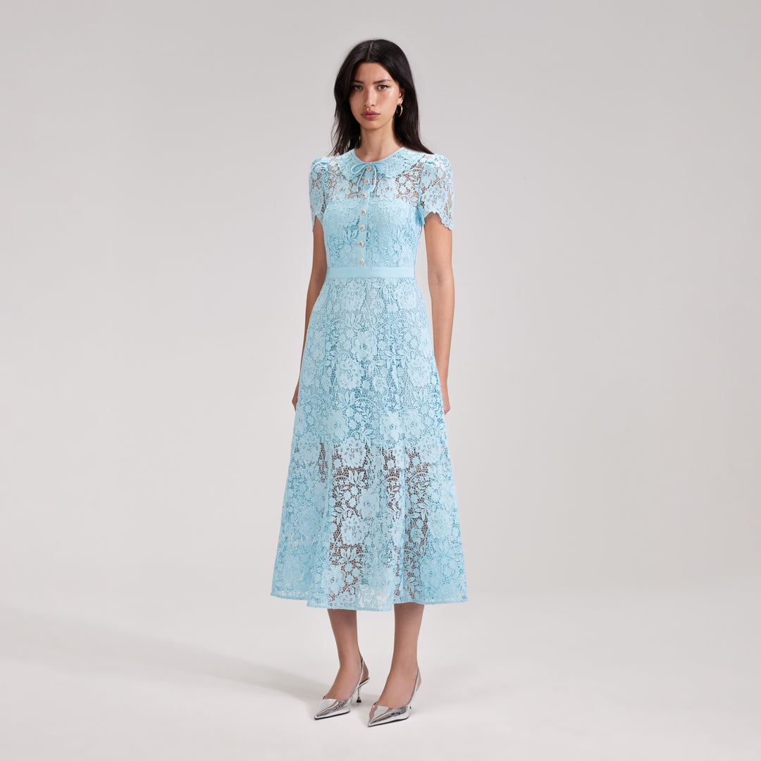 Pale Blue Cord Lace Midi Dress – self-portrait