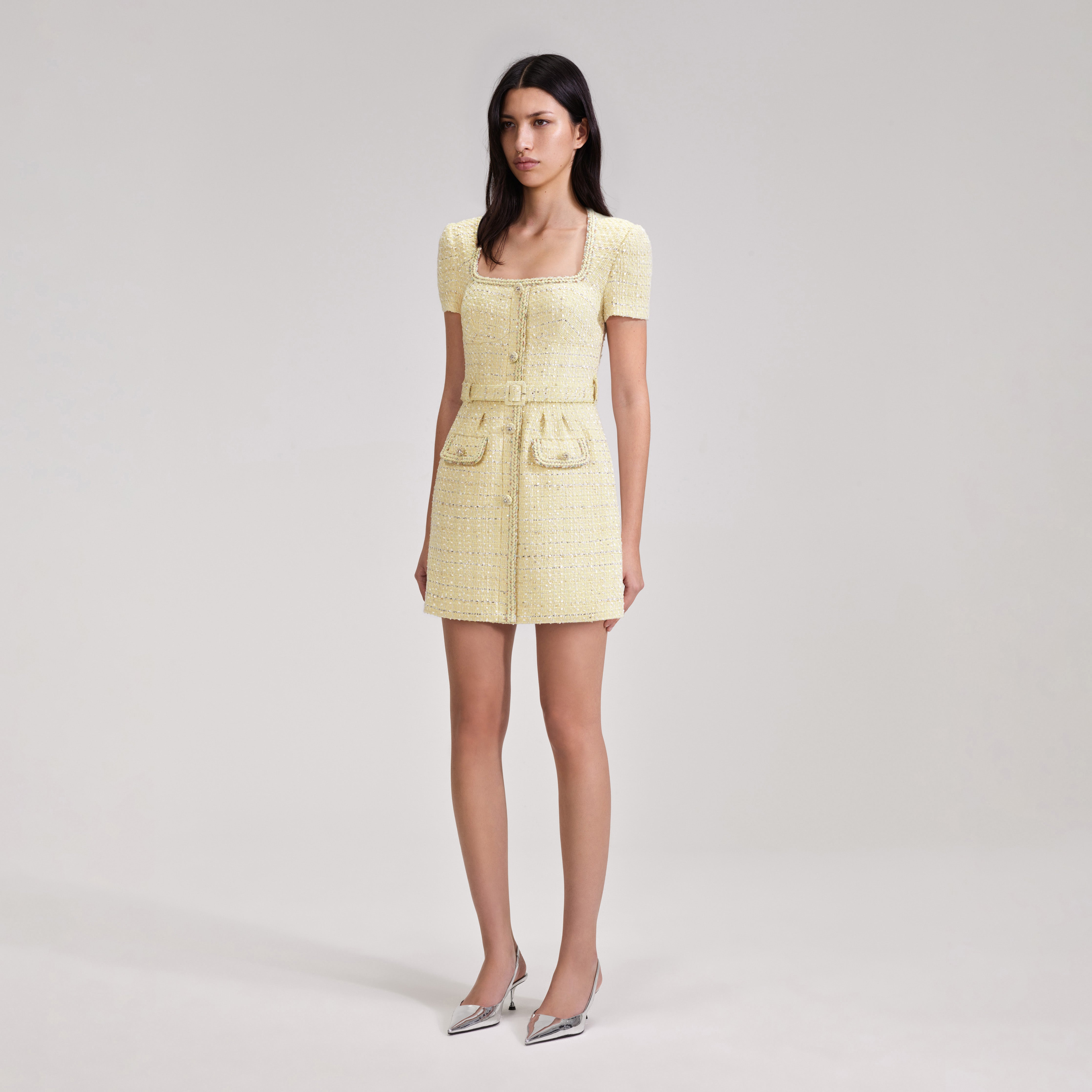 Yellow Boucle Mini Dress self portrait