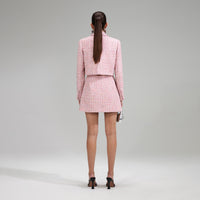 Pink V Neck Boucle Tailored Mini Dress