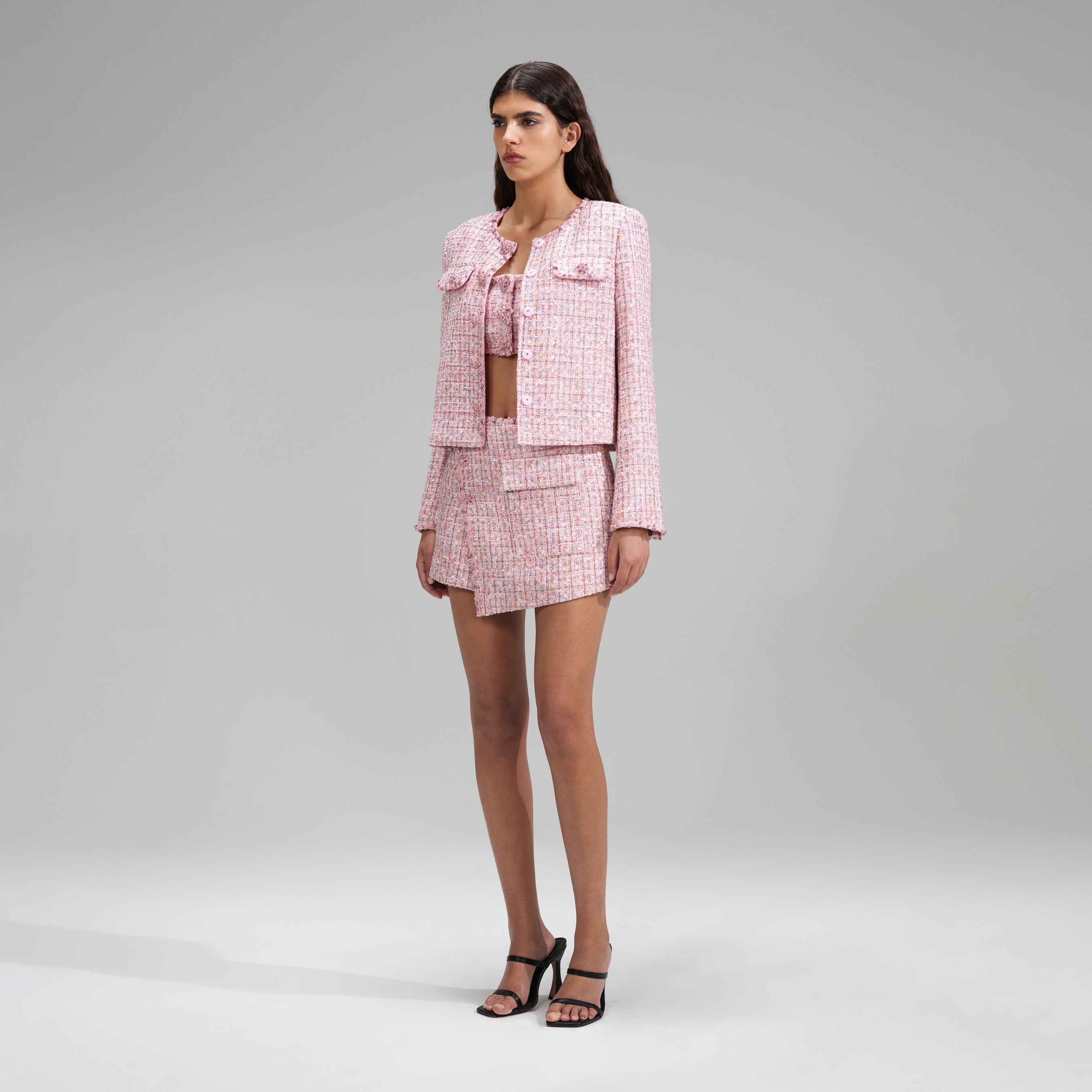 Pink Boucle Crop Jacket