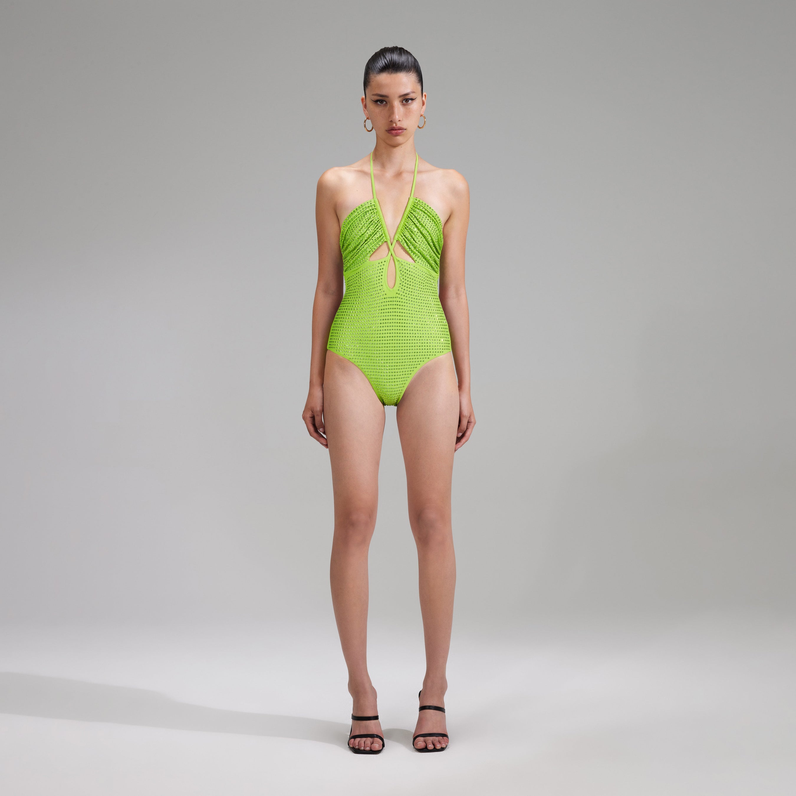 Green Rhinestone Strappy Swimsuit