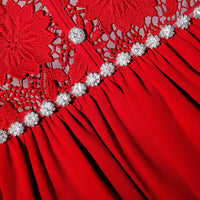 Red Lace Cotton Midi Dress