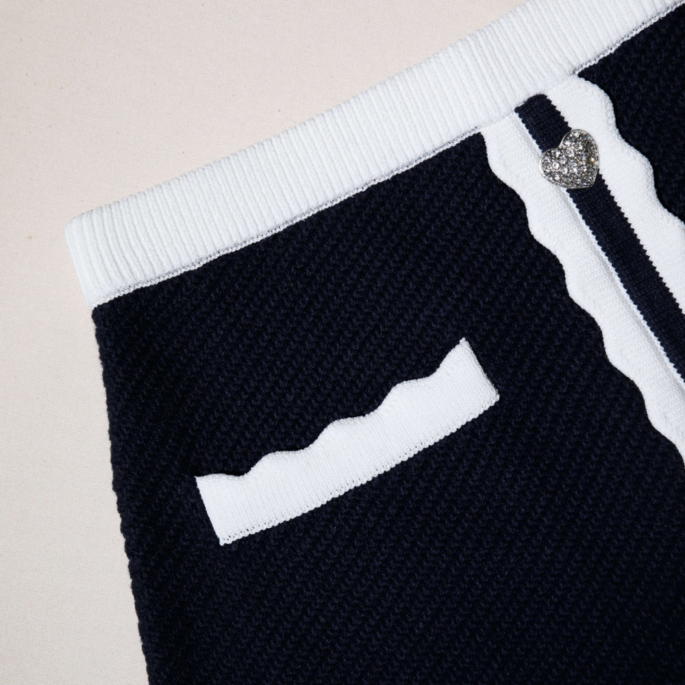 Navy Cotton Knit Mini Skirt
