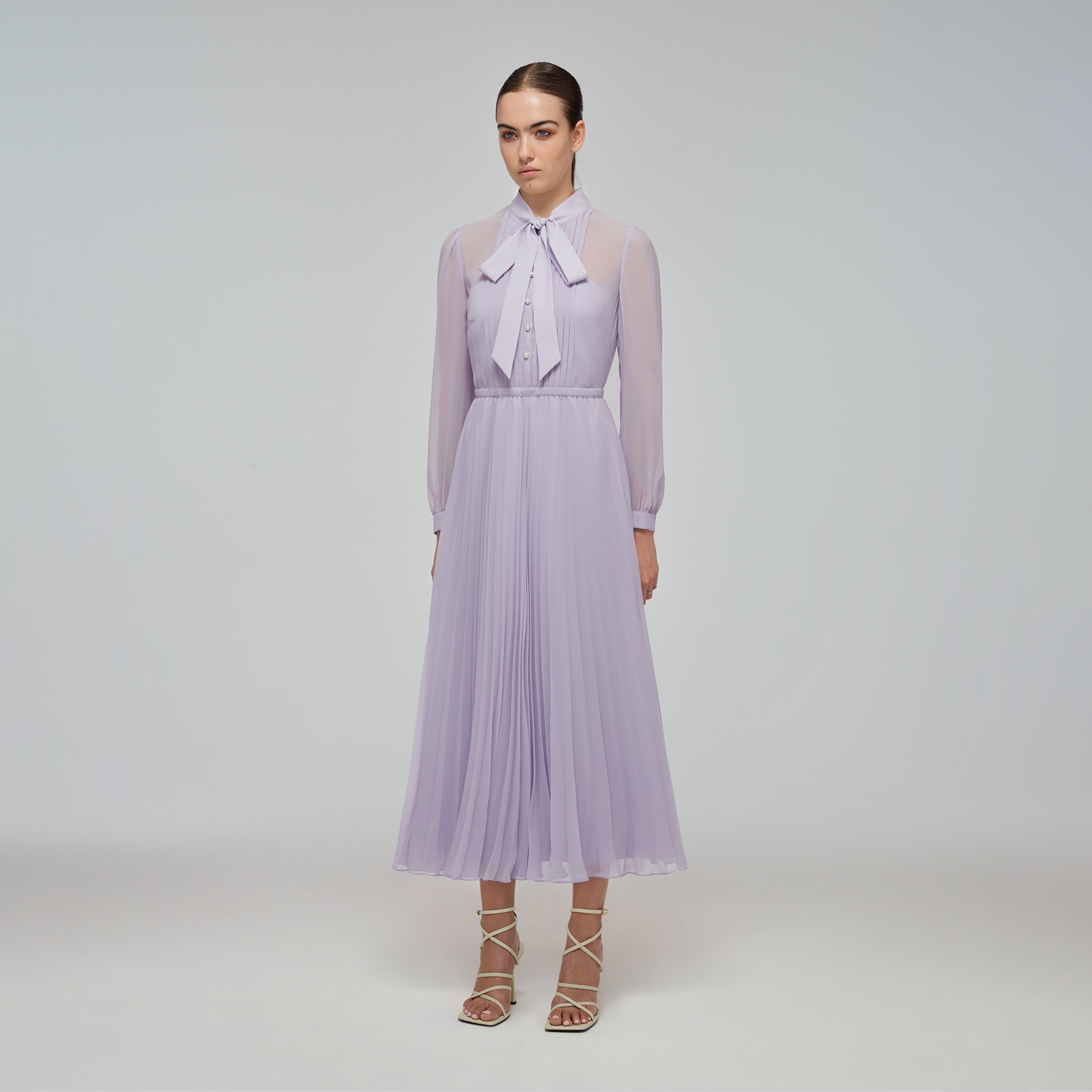 Lilac Chiffon Pussy Bow Dress – self-portrait