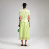 Lime Boucle Chiffon Midi Dress