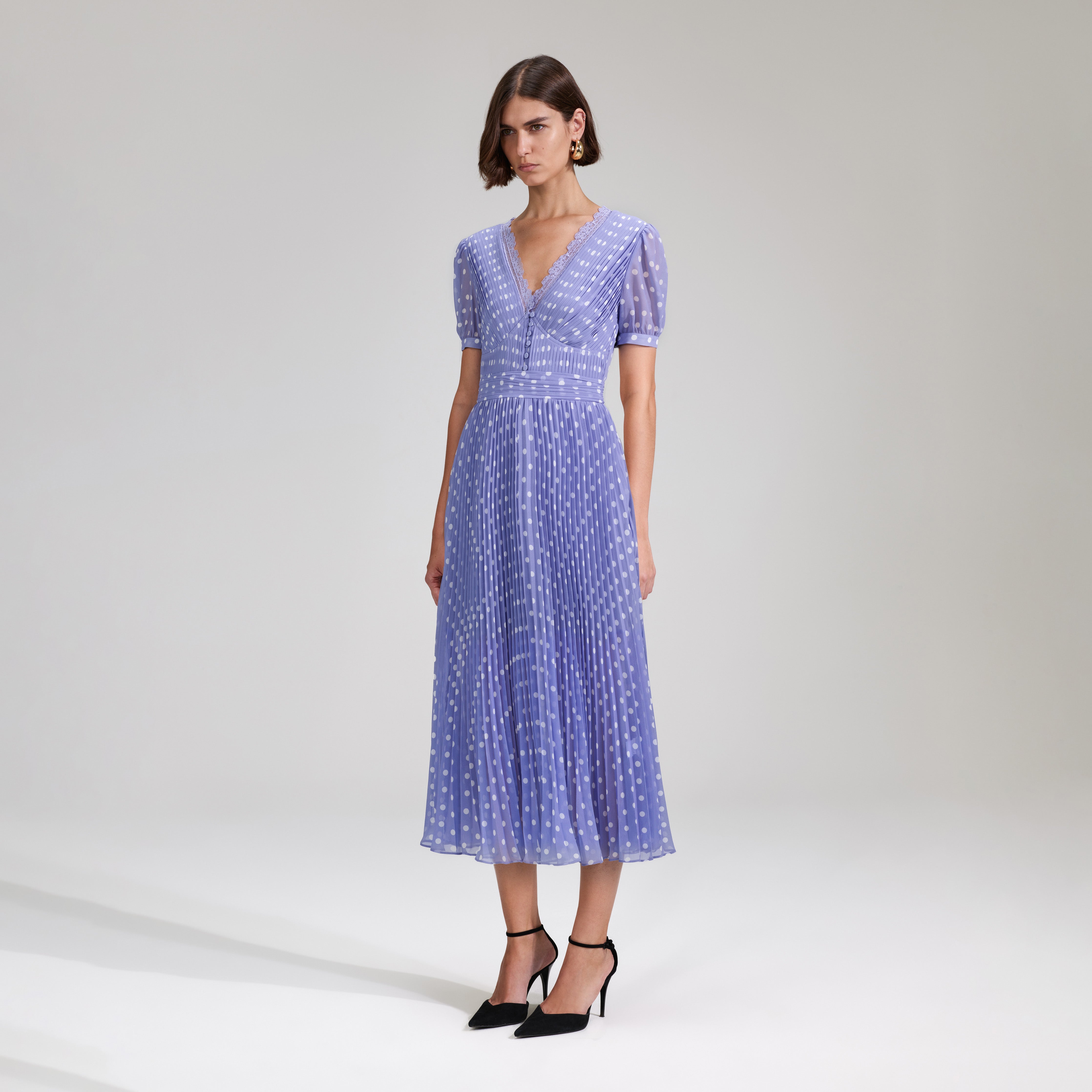 Lilac Polka Print Chiffon Midi Dress – self-portrait