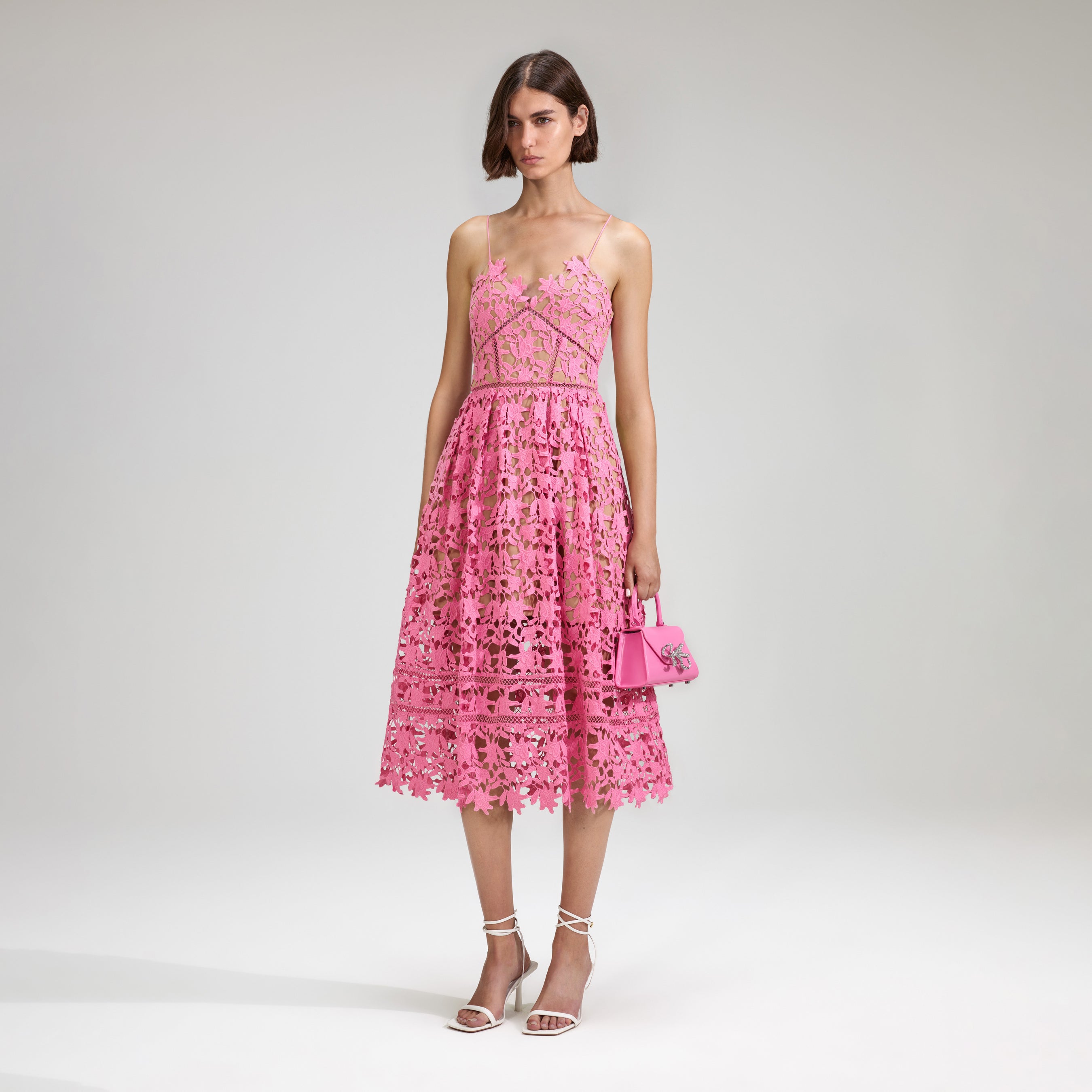 Pink Azaelea Lace Midi Dress – self-portrait